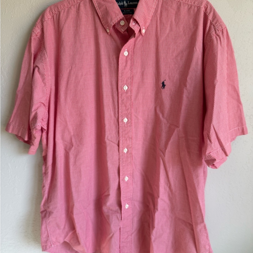 Men’s L Red Ralph Lauren Blaire Checkered Casual, Preppy, Short Sleeve Button Up